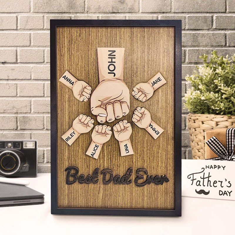 Personalized Father's Day Fist Bump Sign with Name Wooden Plaque Decor Gift for Dad