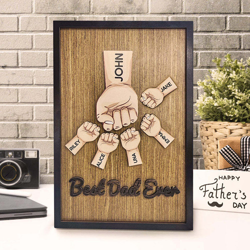 Personalized Father's Day Fist Bump Sign with Name Wooden Plaque Decor Gift for Dad