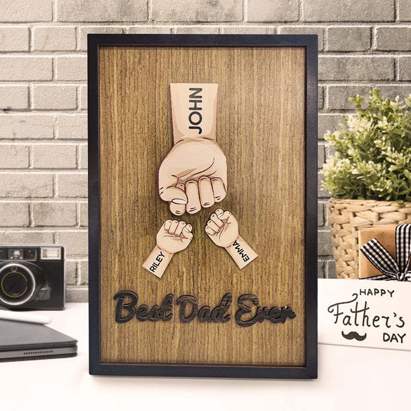 Personalized Father's Day Fist Bump Sign with Name Wooden Plaque Decor Gift for Dad