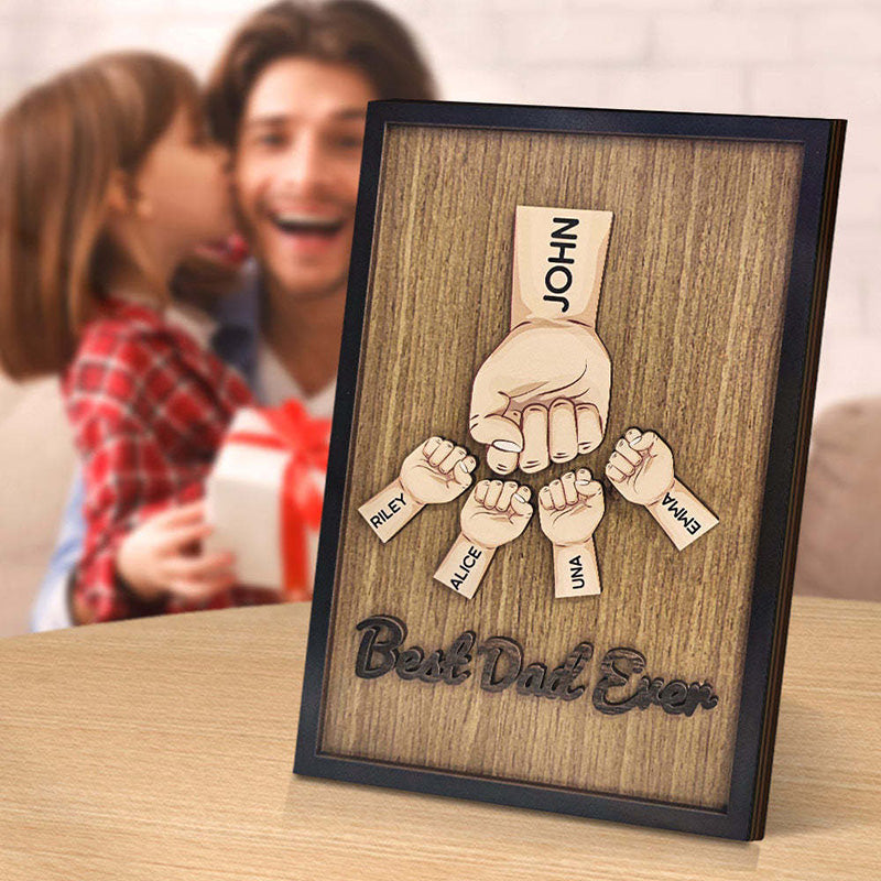 Personalized Father's Day Fist Bump Sign with Name Wooden Plaque Decor Gift for Dad